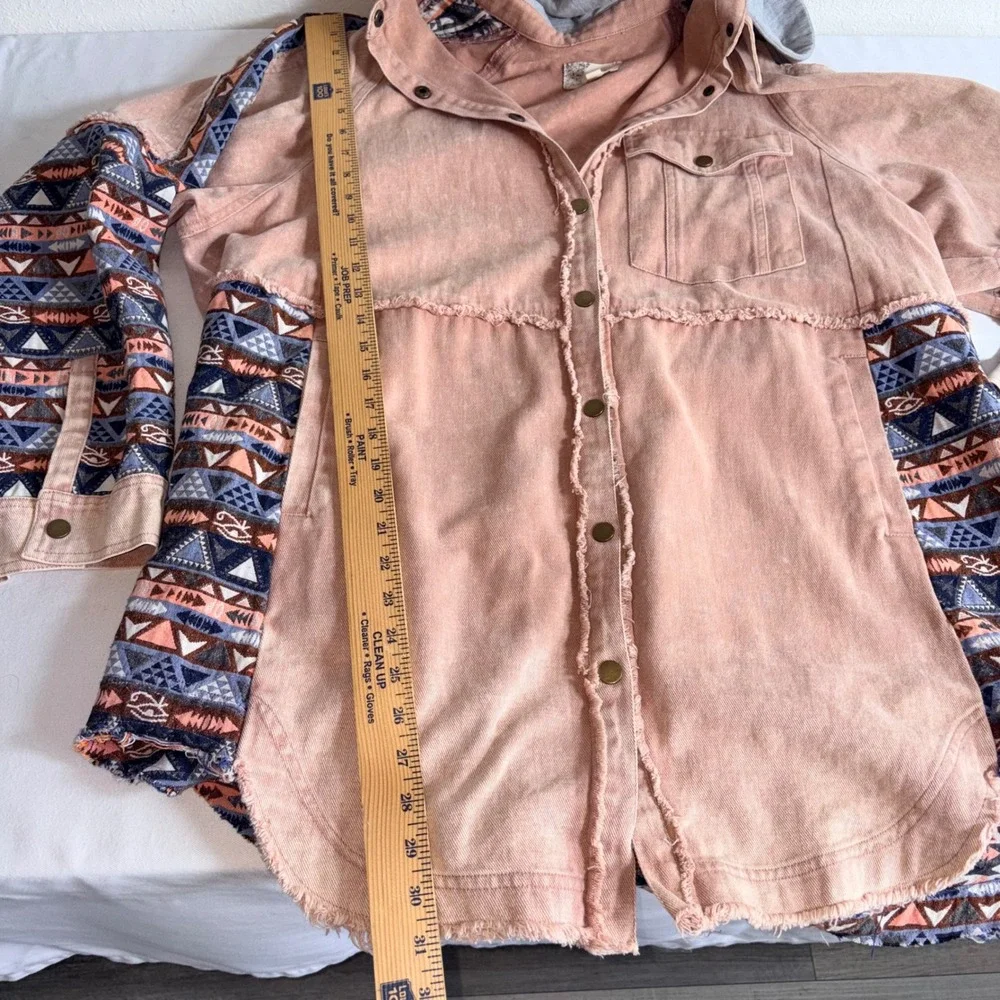 Olie & Hali  Hooded Shacket Large Peach Southwestern Distressed Boho jacket